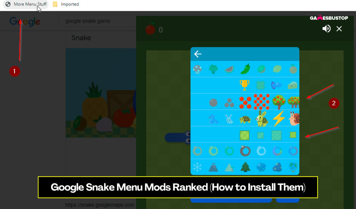 Google Snake Menu Mods